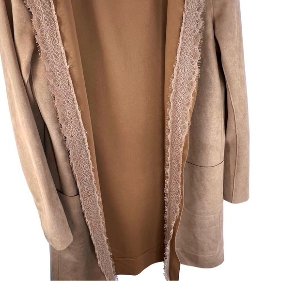 Joan Vass Womens M Soft Faux Suede Cardigan Carmel Long Coat Minimalistic - Picture 4 of 9